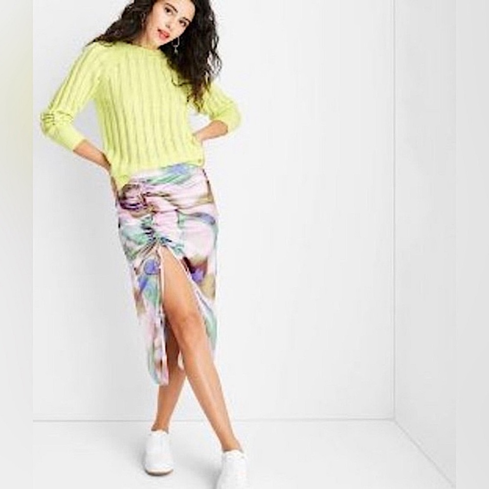 Future Collective Marbled Silk Curved Hem Skirt